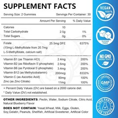 L-Methylfolate 15mg Gummies with Methyl B12, Folate 60 Count (Pack of 1) USA