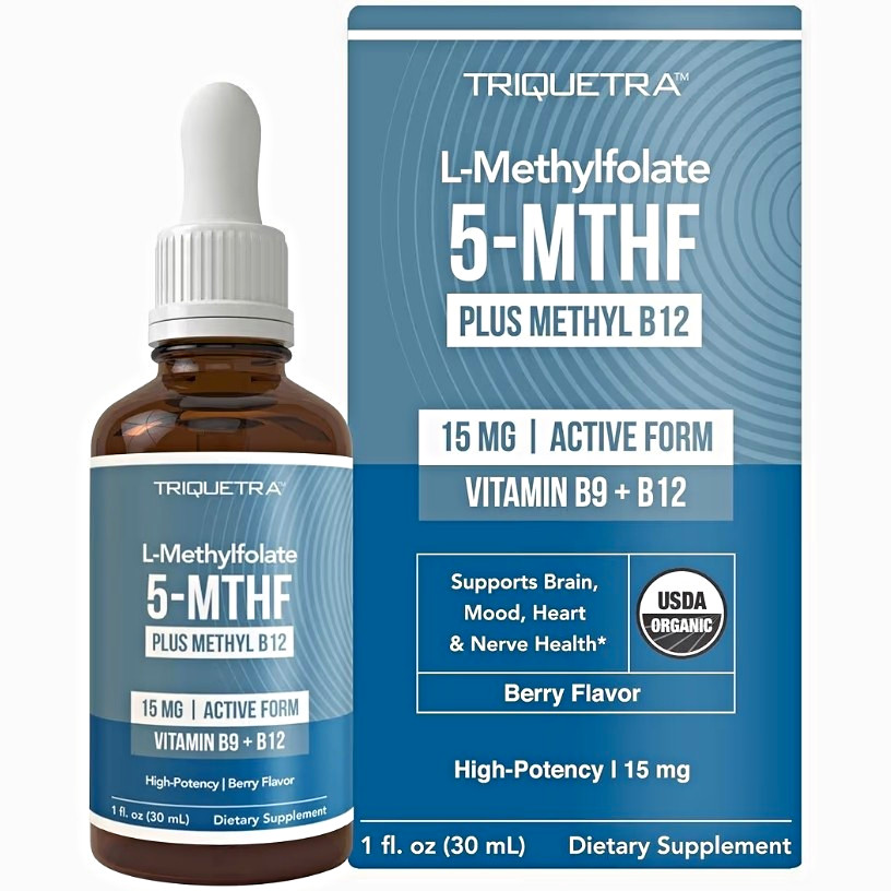 Triquetra L-Methylfolate 5-MTHF + Methyl B12 Drops 15mg Berry 1 fl oz