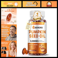 Pumpkin Seed Oil & Saw Palmetto Softgels 3000mg – 300 Count | Cold-Pressed, Non-