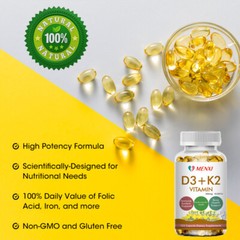 Vitamin K2 (MK7) with D3 10000IU Supplement, BioPerine Capsules, Immune Health