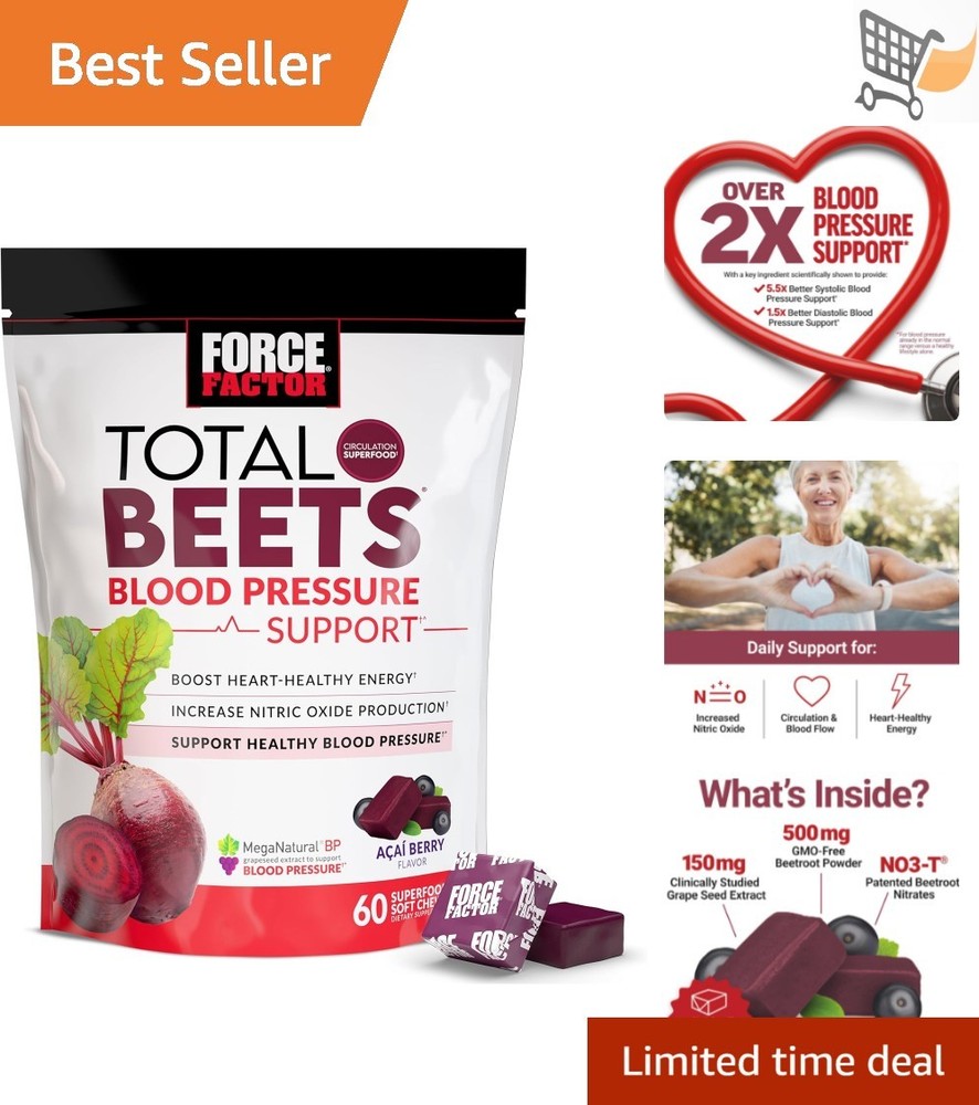 Blood Pressure Support Chewables with Beet Powder Heart-Healthy Energy 60 Ct