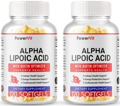 Alpha Lipoic Acid 600mg 240 Softgel with Biotin Optimizer USA Made 2 Bottles