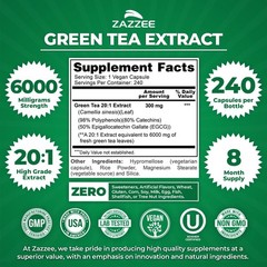 Zazzee Green Tea 20:1 Extract, 6000 mg Strength, 50% EGCG, 240 Capsules, Kosher