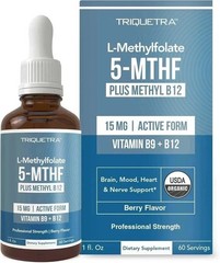 15 MG 5-MTHF L-Methylfolate Plus Methyl B12+B9 Nutrient Support Daily Vitamin