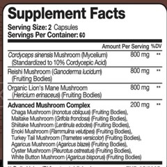 Organic Mushroom Complex Supplement with Lions Mane 30/60/120Capsules