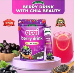 6 Packs FITGUM Acai Berry Drink Powder w/ Chia & Collagen – 10 Sachets Each