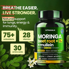 Moringa Capsules, Beet Root, Mullein Leaf – Energy, 60 Count (Pack of 1)