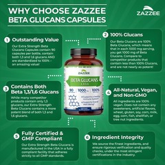 Extra Strength 1,3/1,6 Beta Glucans 1000 mg, 100% Glucan Content, 90 Vegan Caps