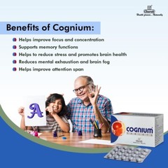 Charak Pharma Cognium Tablet For Memory Focus Concentration Reduce Stress 40Tabs