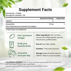 Micro Ingredients Astaxanthin 12mg, 120 Softgels, Natural Antioxidant