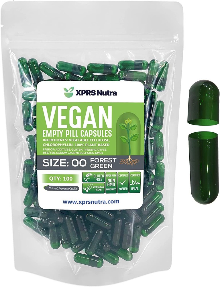 Size 00 Forest Green Empty Vegan Capsules Vegetarian Veggie Kosher Pills Caps