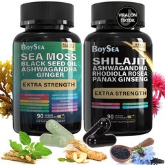 Shilajit & Sea Moss Bundle – 180 Count, Black Seed Oil, Ashwagandha, Ginger, Rho