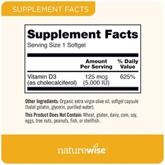 Vitamina D3 5000Iu (125 Mcg) Suministro Para 1 Ano Para Una Funcion Muscular…
