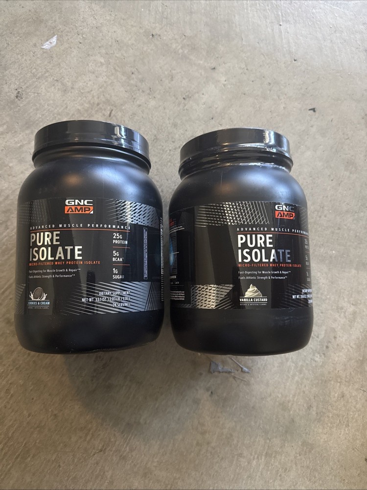 2X. GNC AMP Pure Isolate Whey Protein Vanilla And CnC.25g 28 Servings Each