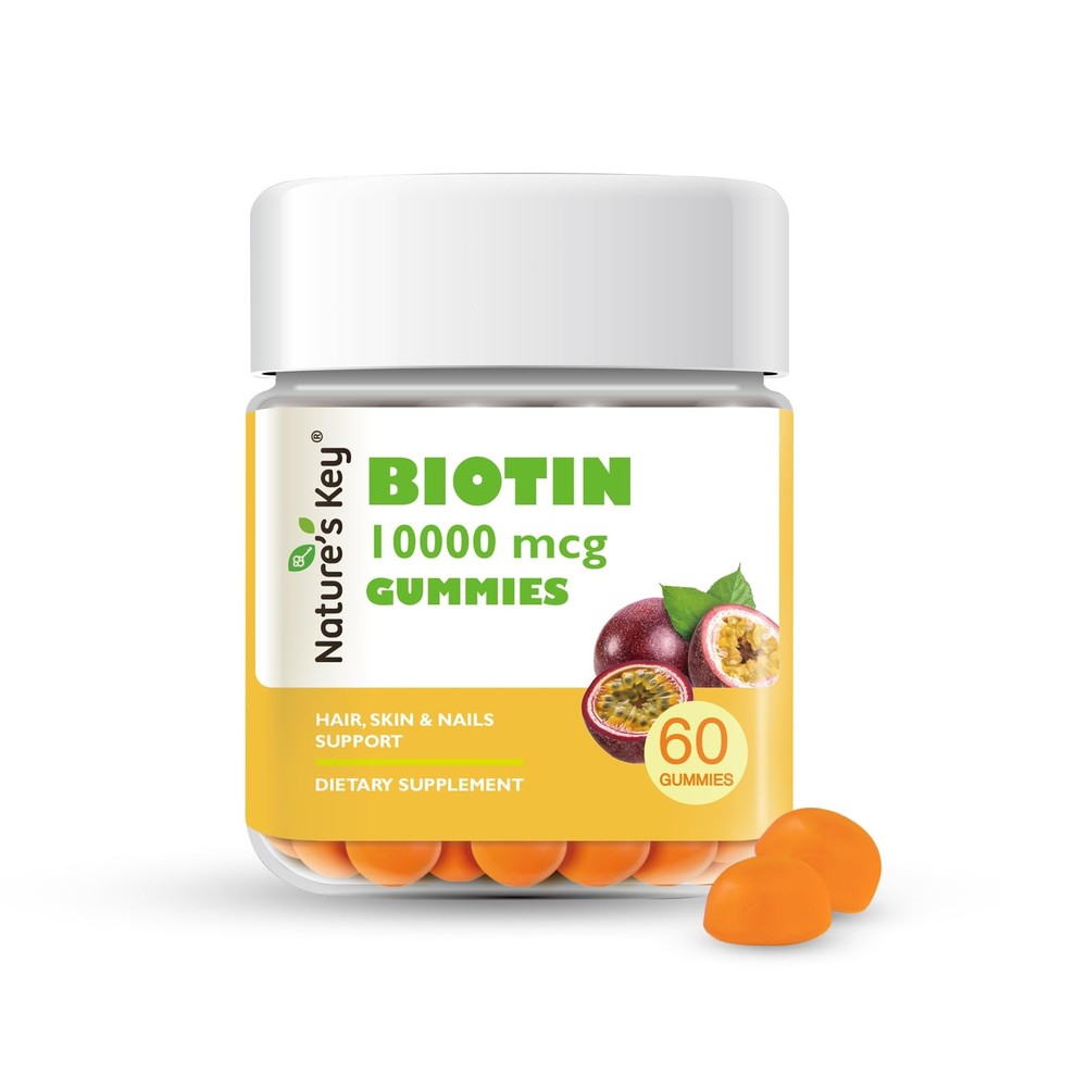 Nature’s Key Biotin Gummies 10000 Mcg 60 Count Vegan Hair Skin Nails
