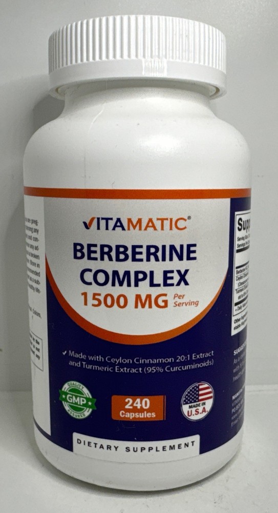 Vitamatic Berberine Complex-240 Capsules Exp 09/2028-New-US Seller