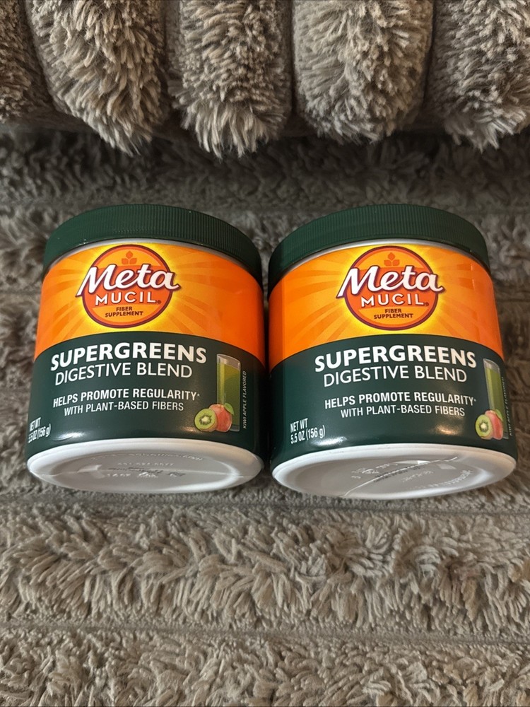 (2) Metamucil Super Greens Digestive Blend Powder Fiber Kiwi Apple 5.5 Oz NEW
