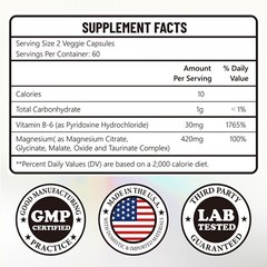 Magnesium Complex 420mg with Vitamin B6,2 Capsule Per Day, 120 Vegan Capsules