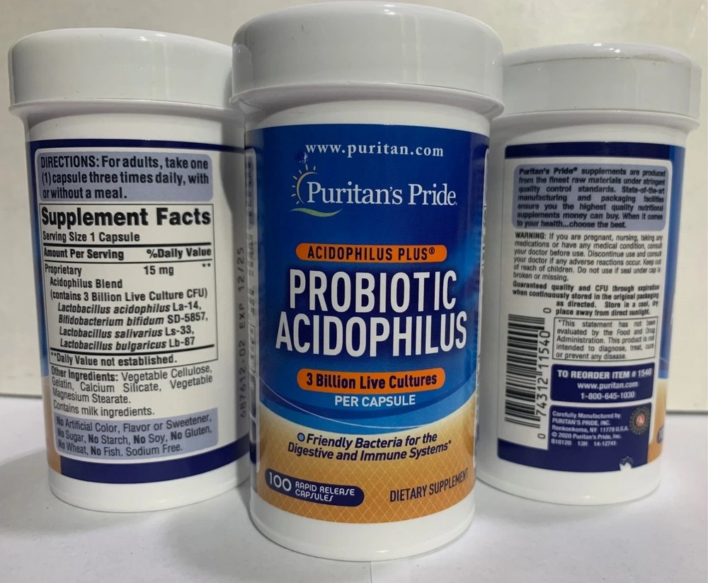 3x Puritan’s Pride Acidophilus 3 Billion Live Cultures Capsules 100 CT Exp 12/25
