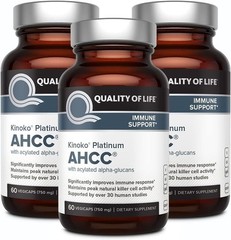 3Pack Quality of Life Labs, Kinoko Platinum AHCC, Immune Support, 750 mg,60 caps