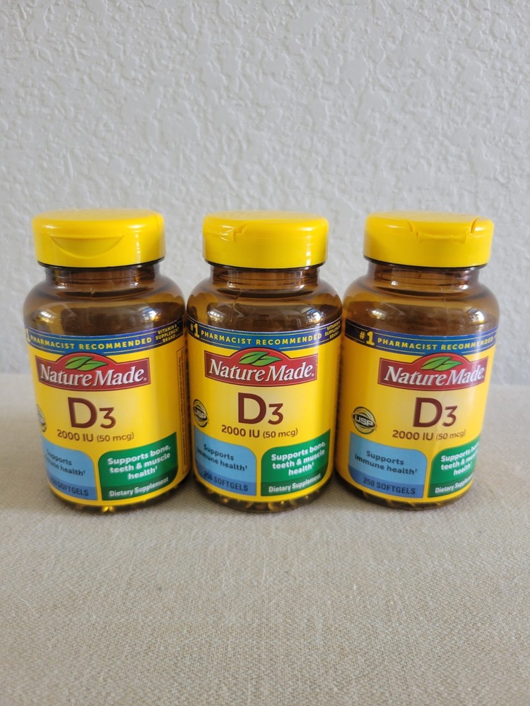 Nature Made D3 2000 IU 50 mcg 250 Softgels Supplement EXP 2026 LOT OF 3