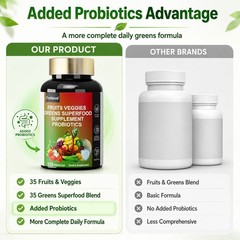 4pc 70 Fruits and Veggies Whole Food Supplement, Superfood & 5 Probiotic Strains
