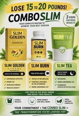 ComboSlim All Natural Weight Loss Set: Slim Golden + Slim Burn 30 Caps + Tea