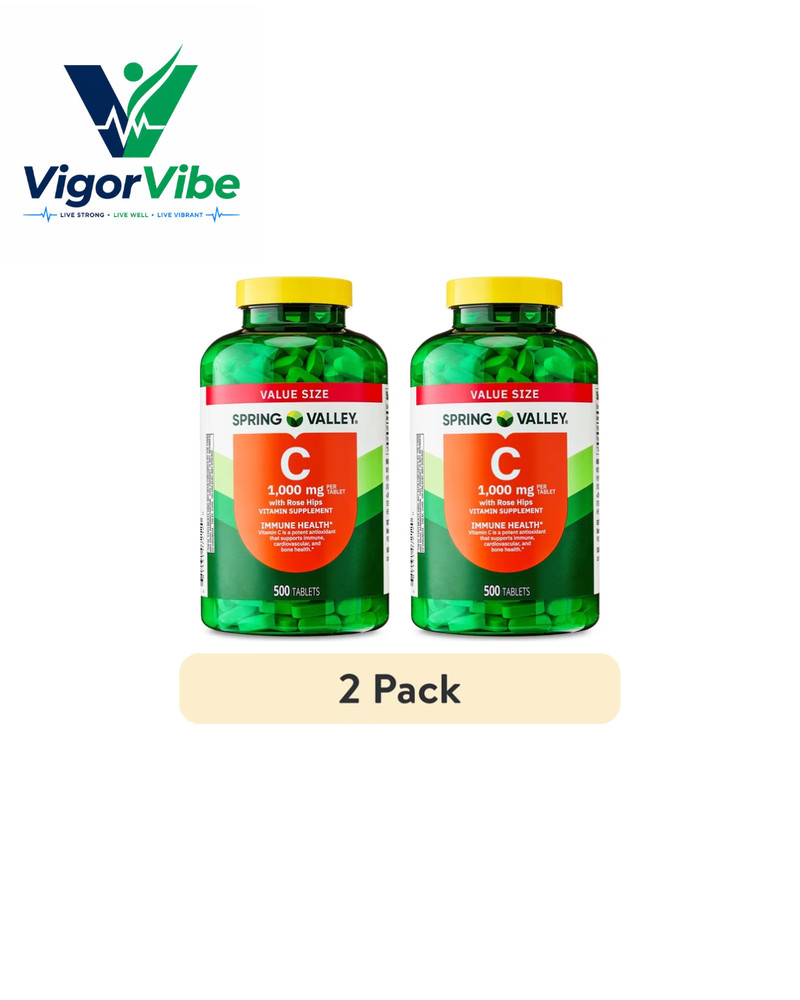2 Pack Spring Valley Vitamin C with Rose Hips 1000 mg Tablets 500 Count