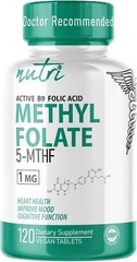 Nutri 5-MTHF L Methylfolate 1MG – 4 Month Supply, 120 Vegan Tablets – Methylated