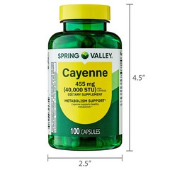 Spring Valley Cayenne Metabolism Support Supplement Capsules 455 mg 100 Count
