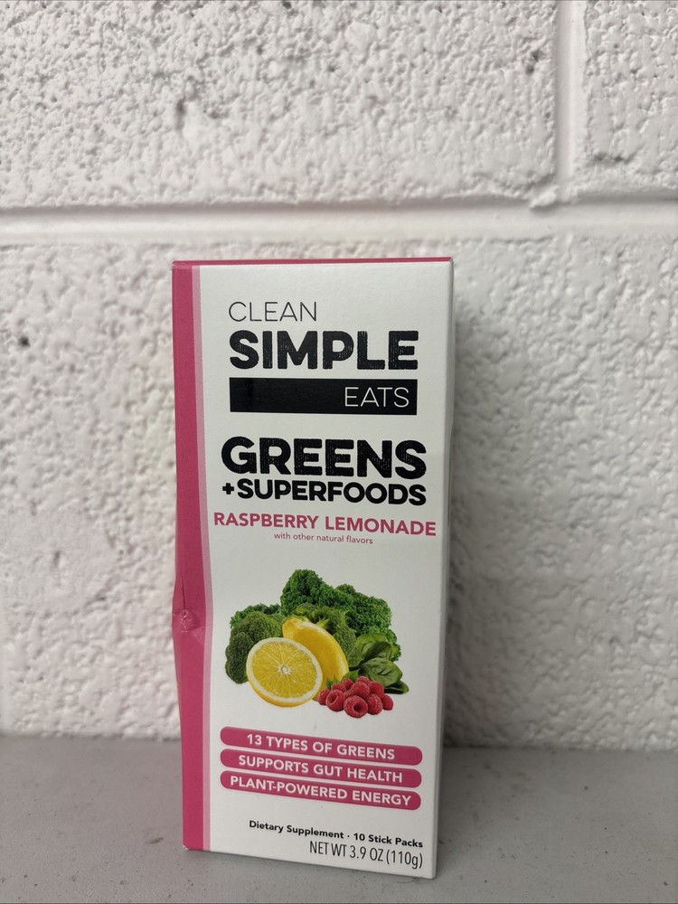Clean Simple Eats Greens+Superfoods-Rasp. Lemonade, 10 Sticks EXP 12/26
