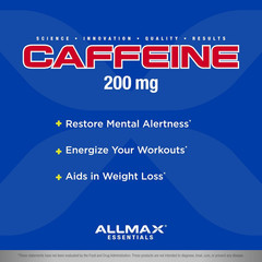 ALLMAX Caffeine – 100 Tablets – Increases Mental Alertness, Focus & Energy – Veg