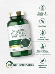 Organic Chlorella Spirulina Tablets | 1300 Count | 50/50 Blend | Non-Gmo