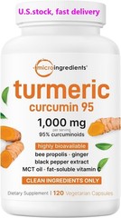 Turmeric Curcumin Supplement 1000mg 95% Curcuminoids Black Pepper/MCT/Bee Prop