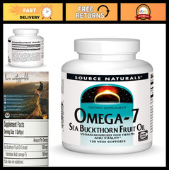 Omega-7 Sea Buckthorn Oil, Non-GMO, Vegan Softgels for Health & Vitality – 120ct