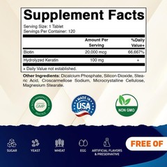High Potency Biotin 20000mcg with Keratin 100mg – 120 Tablets for Hair, Skin & N