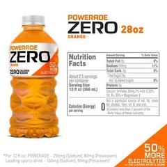 POWERADE Electrolyte Enhanced Zero Sugar Orange Sport Drink, 28 fl oz pack of 5