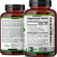 Zazzee Extra Strength Green Tea 20:1 Extract, 50% EGCG, 98% Polyphenols, 80% Cat