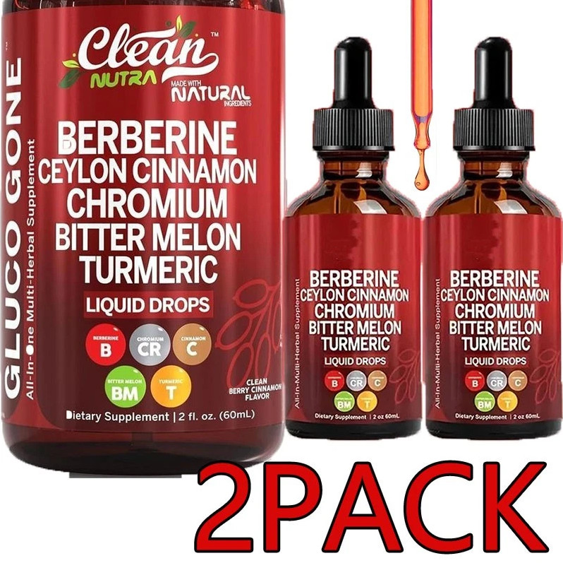 2 Clean Bottles Nutra Berberine with Ceylon Cinnamon Supplement Liquid Drops