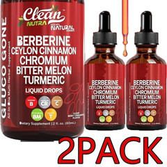2 Clean Bottles Nutra Berberine with Ceylon Cinnamon Supplement Liquid Drops