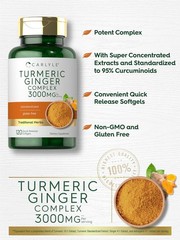 Tumeric Curcumin Max Potency and Ginger Complex 3000 Mg, 120 Softgels by Carlyle