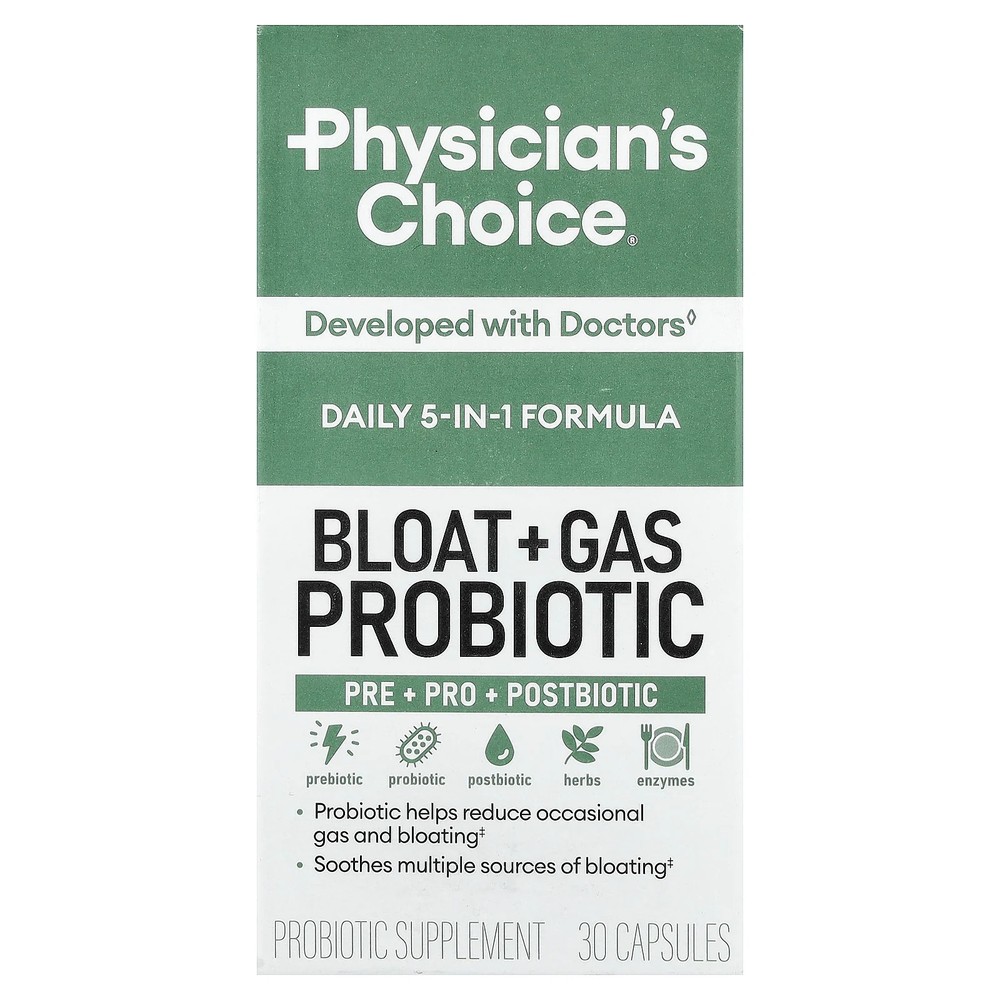2 X Physician’s Choice, Bloat + Gas Probiotic, 30 Capsules