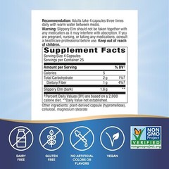 Slippery Elm Bark 1600 Mg Extra Strength Soothing Emollient Effect, 100 Capsules