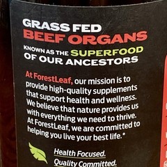ForestLeaf ~ Grass Fed Beef Organs Supplement 3000 mg ~ 180 Caps ~ Exp 06/2028