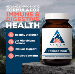 Ayush Herbs Probiotic 100B – Microbiome – 60 Vegetarian Capsules – Newest Exp.