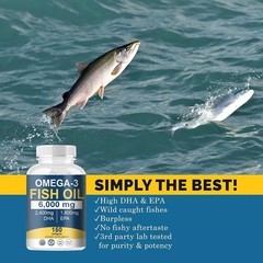 Omega 3 mg Fish Fat 6000 3 with Maximum DHA EPA – Boosts Brain, Liver,immune