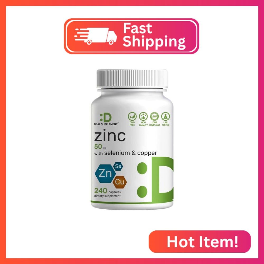 Deal Supplement Zinc 50mg with Selenium + Copper, 240 Capsules, 8 Month Supply,
