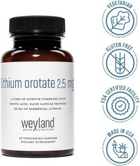 Lithium Orotate 2.5mg Brain Supplement, 60 Capsules, Weyland