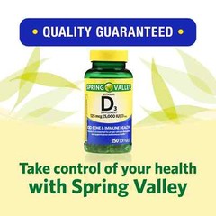 Spring Valley Vitamin D3 Supplement Softgels – 5000iu (250 Count) Always Fresh