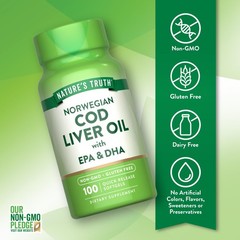 Norwegian Cod Liver Oil | 100 Softgels | with EPA & DHA | Non-GMO & Gluten Fr…
